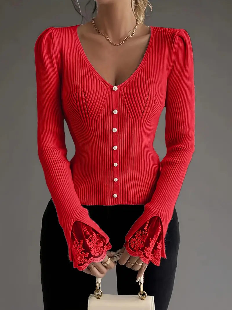 Louise™ | Ribbed V-Neck Sweater