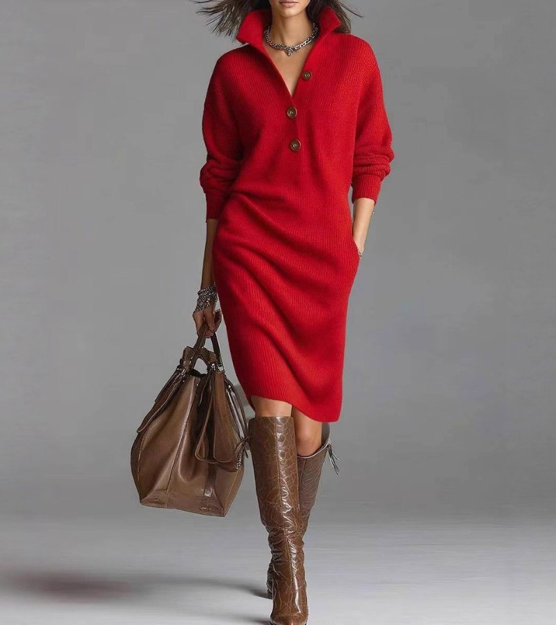 Andrea™ | Cozy Knit Midi Dress