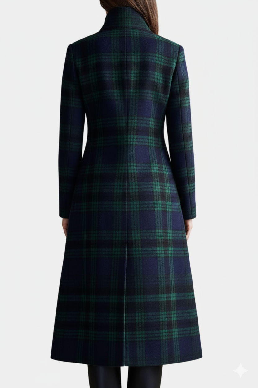 Ismeria™ | Elegant Check Mid-Length Coat