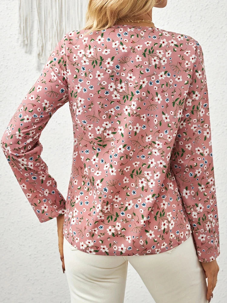 Cameron™ | Floral Pleated V-Neck Blouse