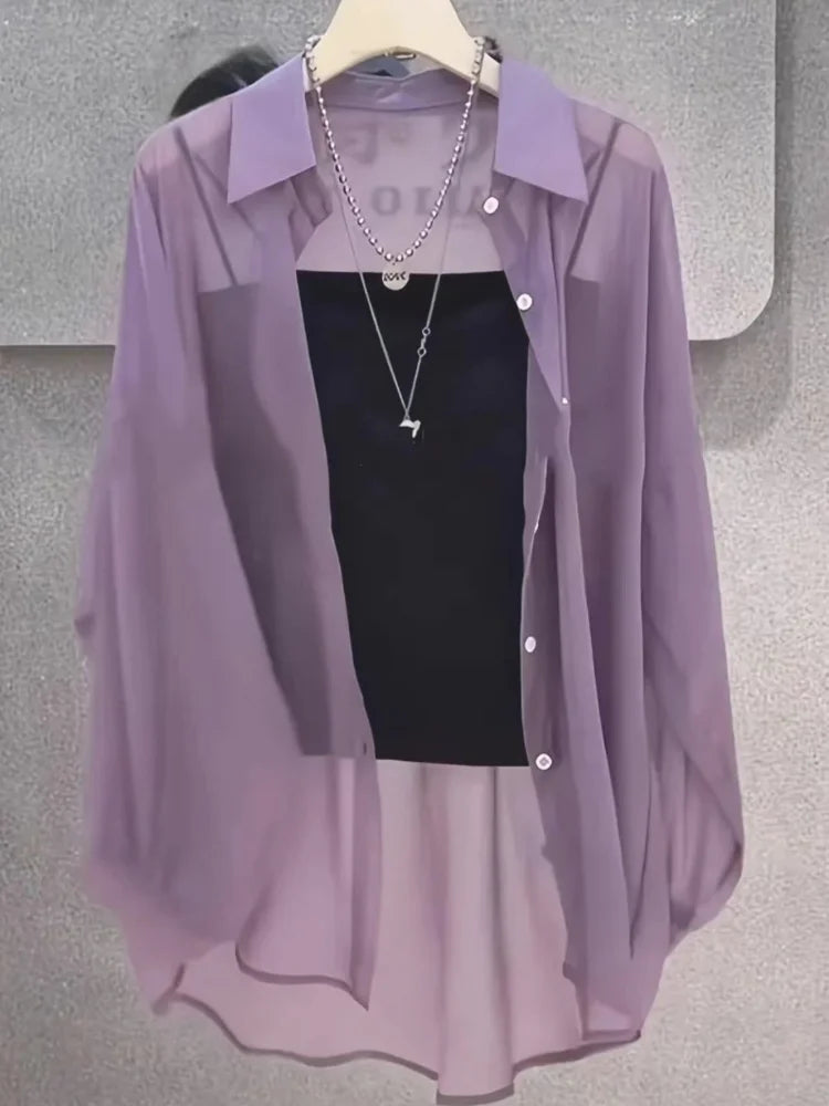 Madeline™ | Sheer Chiffon Button Blouse