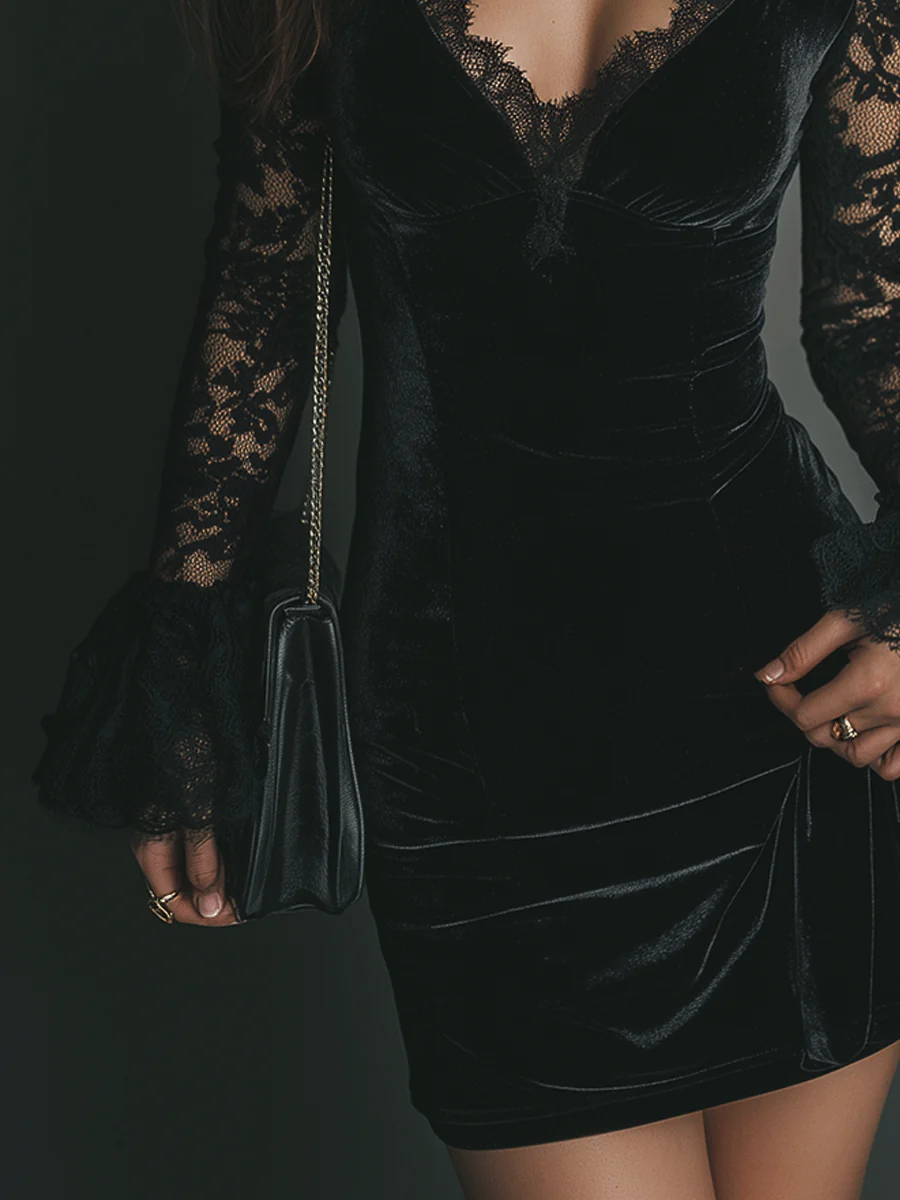 Rona™ | Velvet Lace Mini Dress