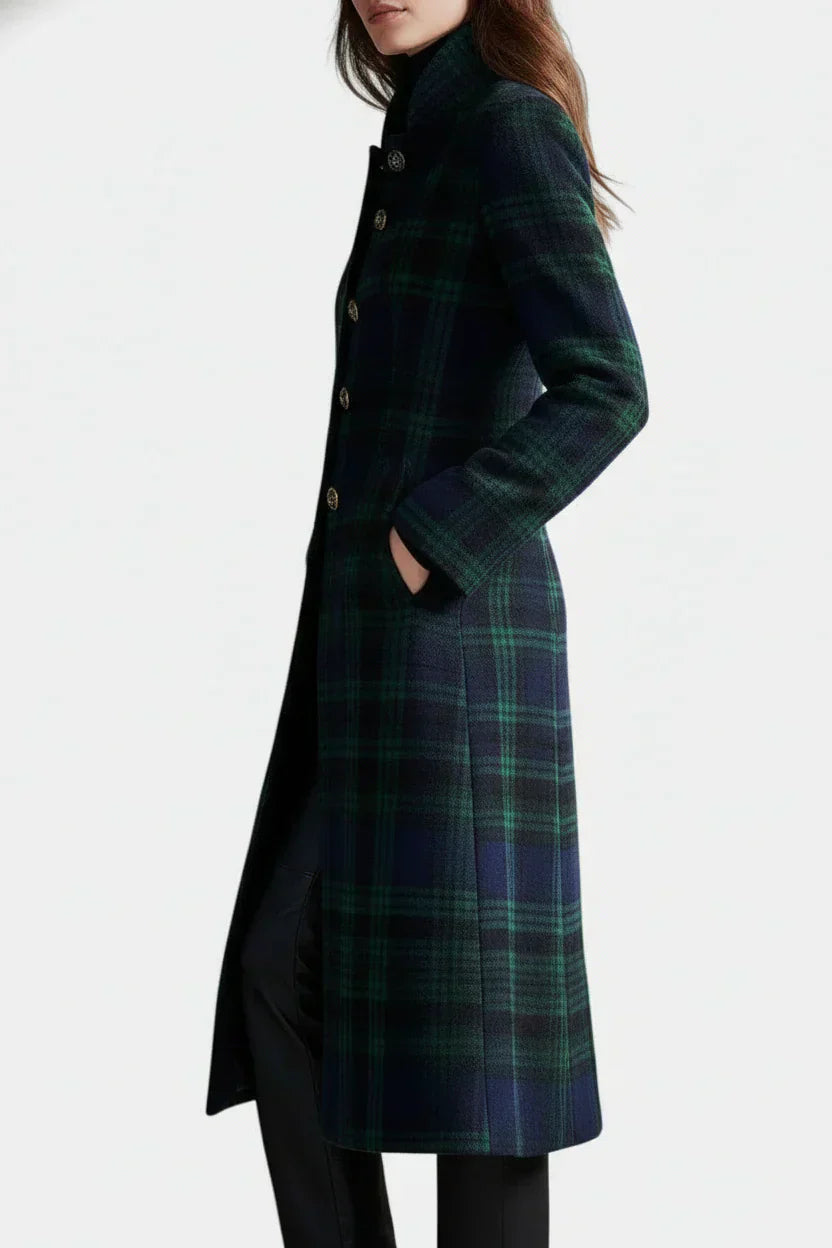 Ismeria™ | Elegant Check Mid-Length Coat