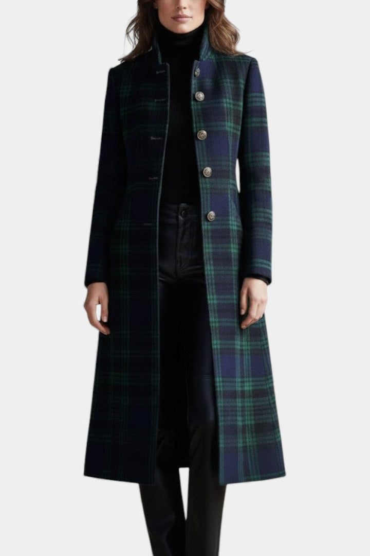Ismeria™ | Elegant Check Mid-Length Coat