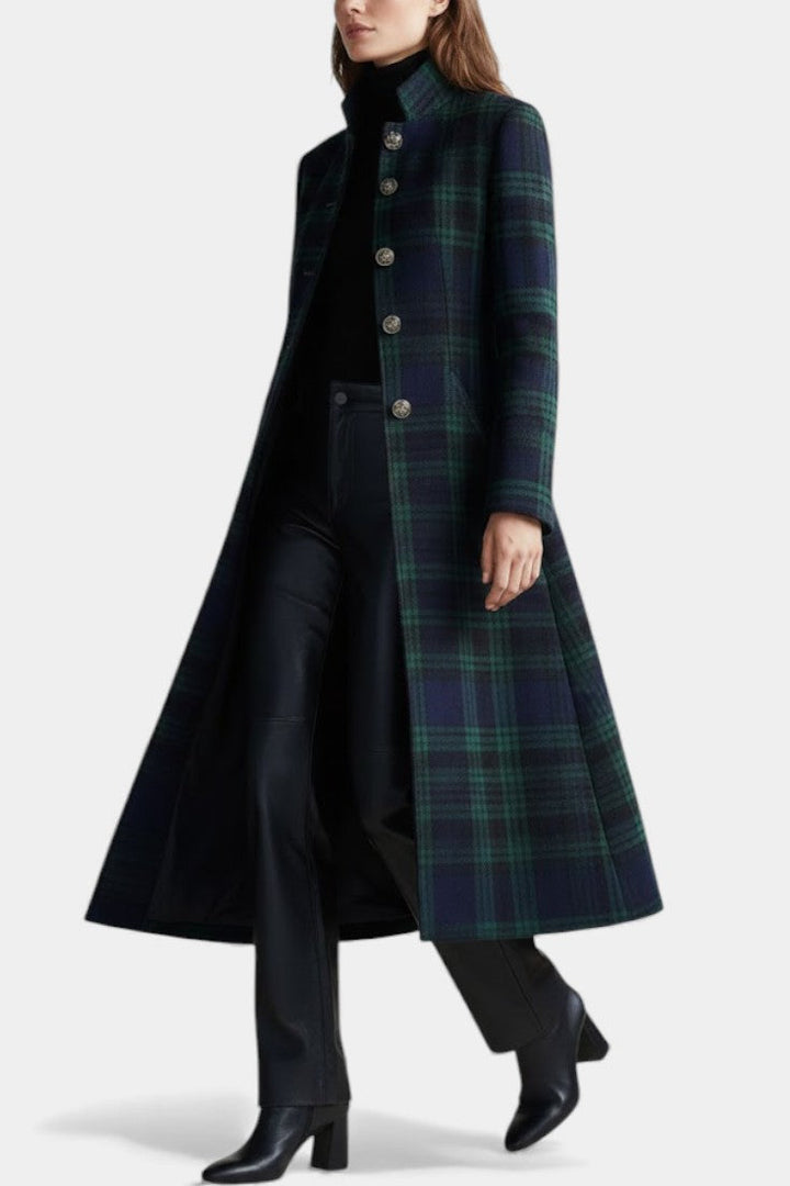 Ismeria™ | Elegant Check Mid-Length Coat