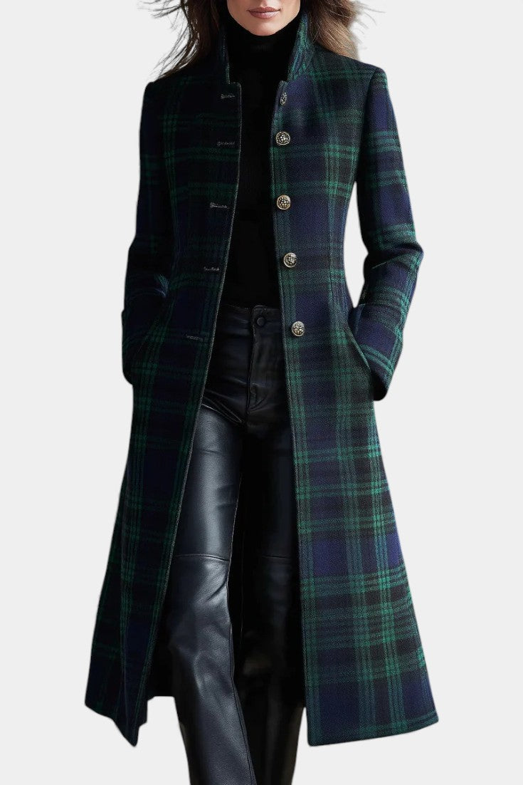 Ismeria™ | Elegant Check Mid-Length Coat